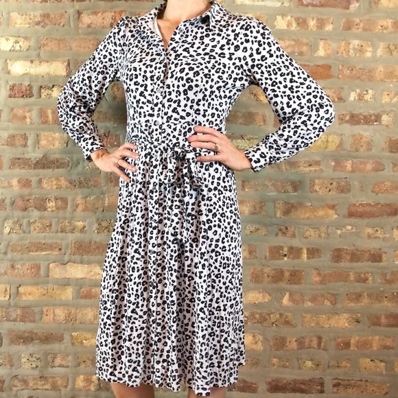 LOFT Dresses & Skirts - LOFT Long Sleeved Jersey Leopard Shirt Dress